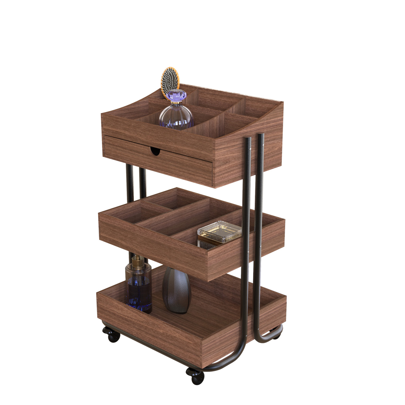 FF0002-胡桃木收納推車